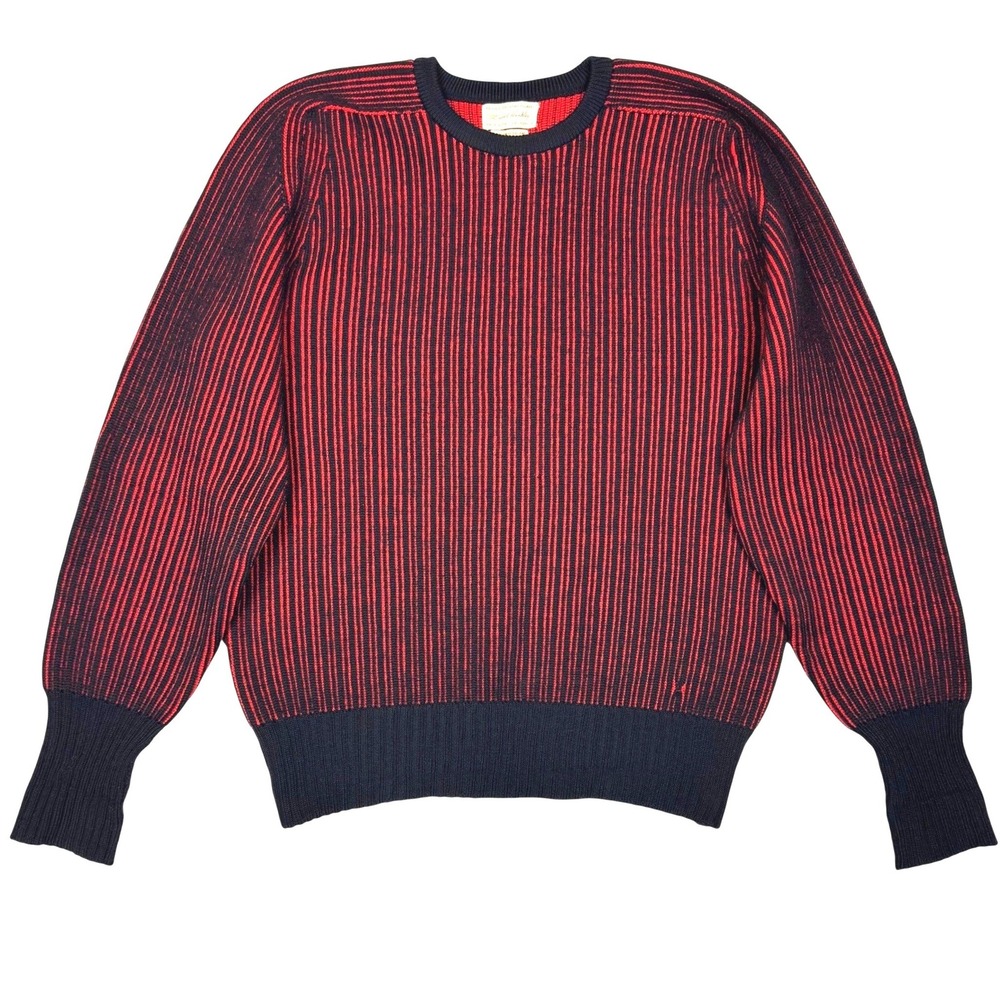 David Hinkley Wool Sweater Vertical Stripe Scotland Made Mens 44 Red Black VTG